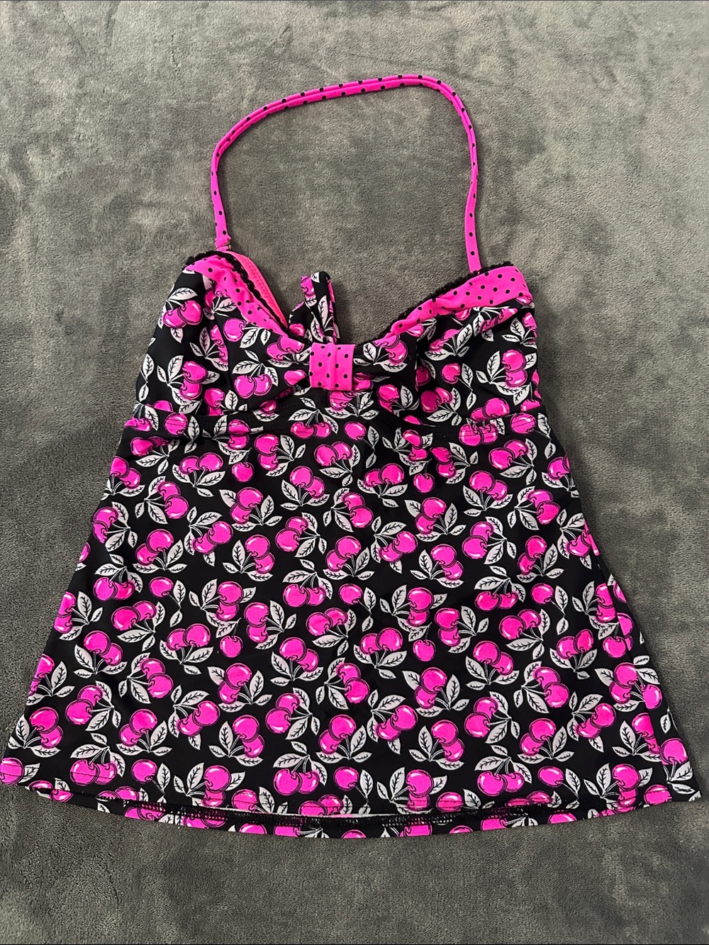 Hot Pink Cherry-Print Halter Crop Tank Top